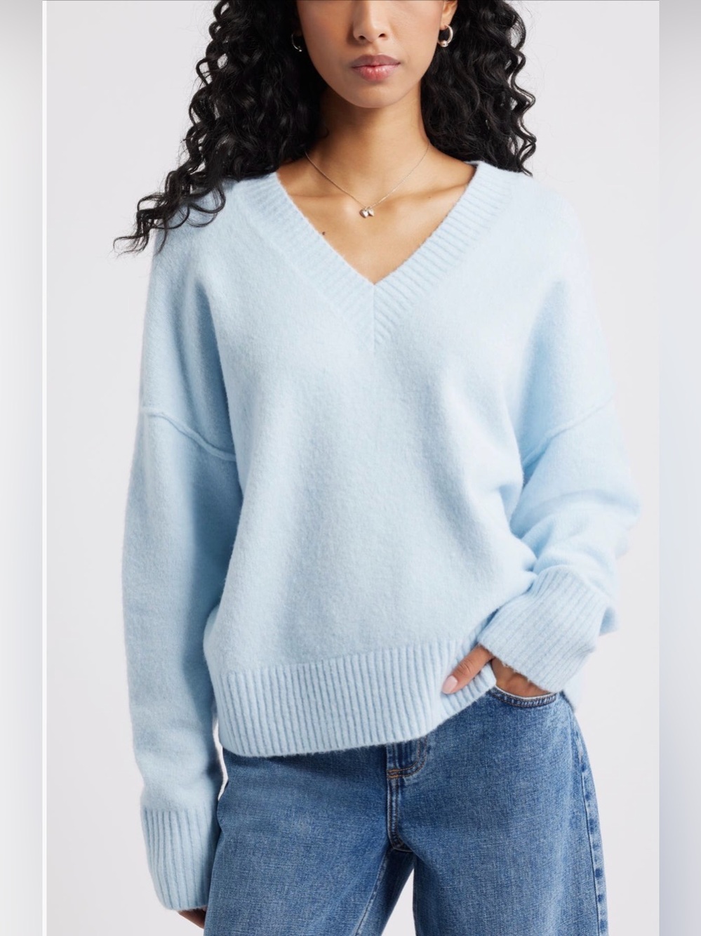 BP. Nordstrom Fuzzy V Neck Sweater light blue small oversized super soft NWT